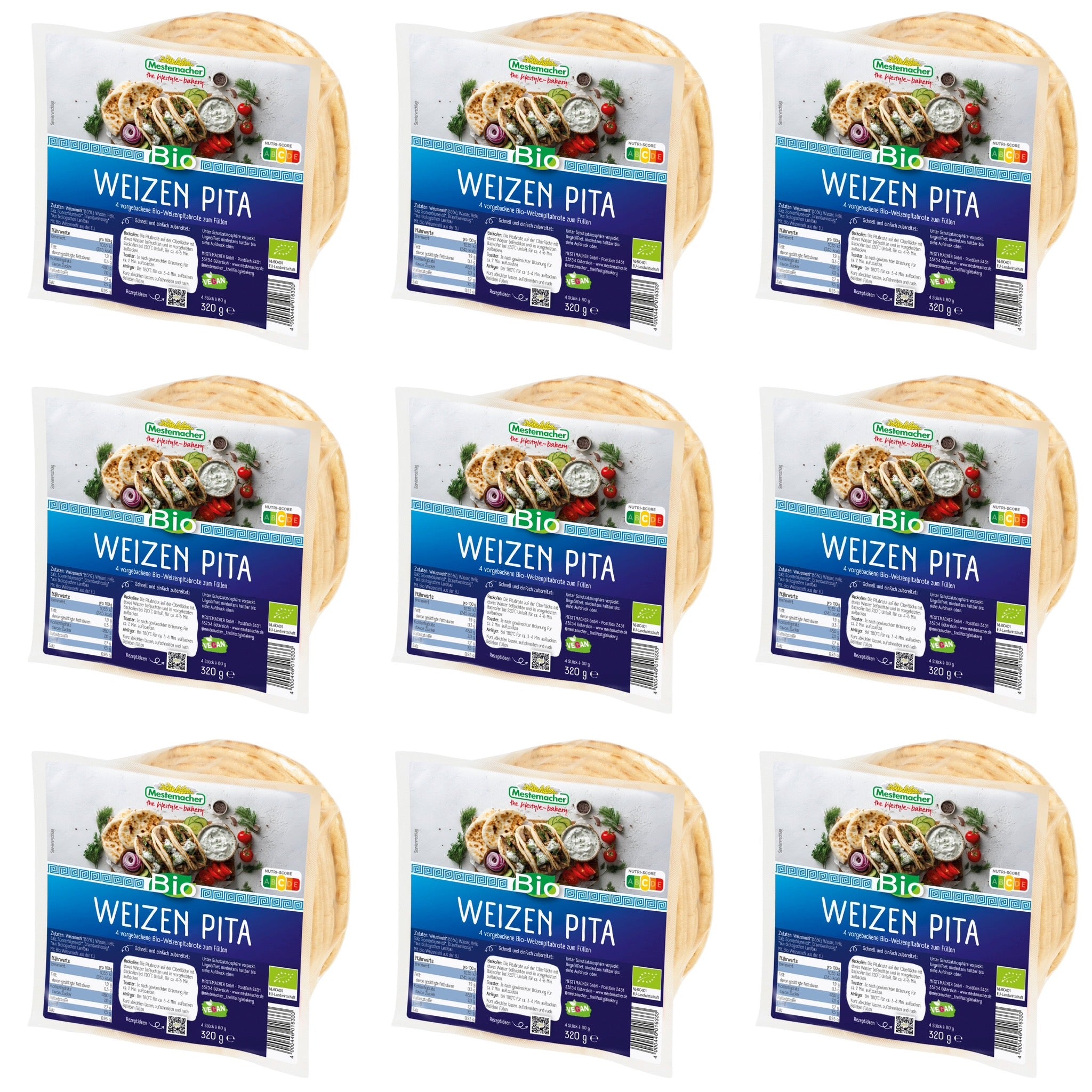 Mestemacher Weizen Pita - Vegan & Bio, 12x320g