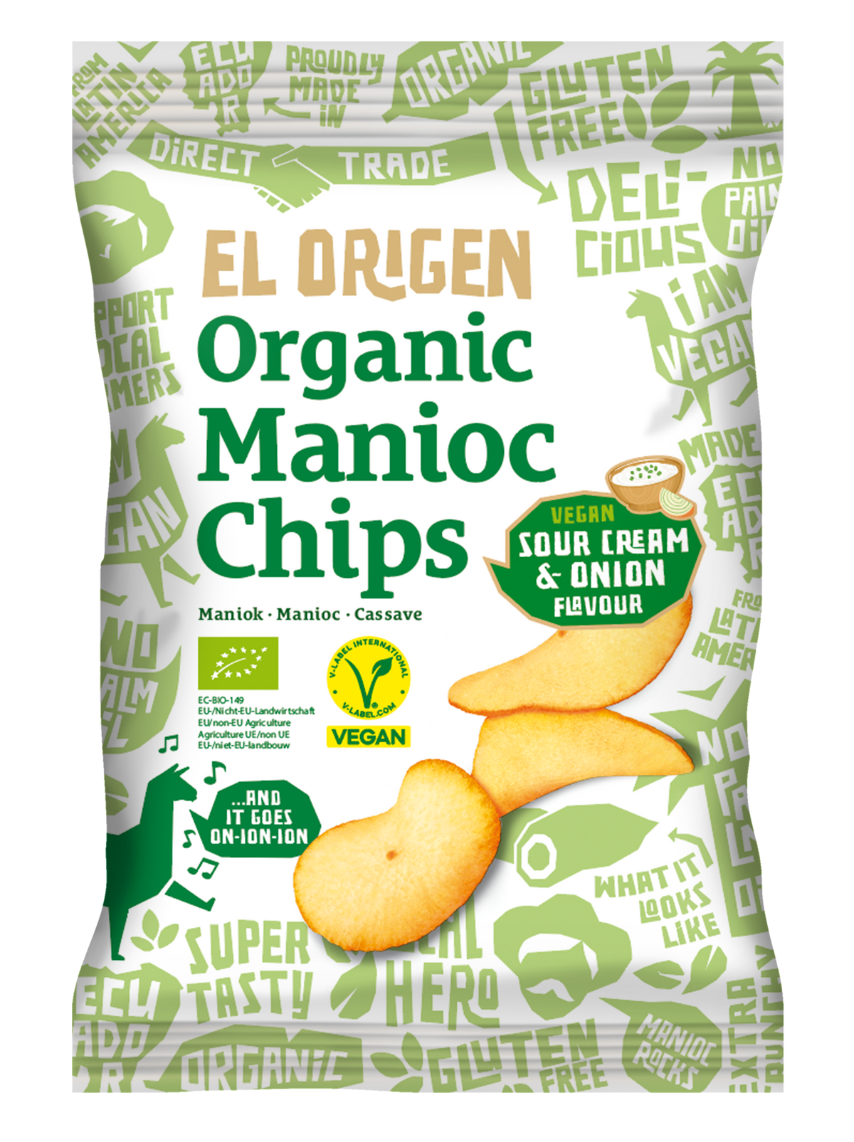 elOrigen Bio Maniok Chips mit Sour Cream & Onion Geschmack, 60 g