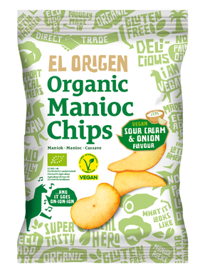 elOrigen Bio Maniok Chips mit Sour Cream & Onion Geschmack, 60 g