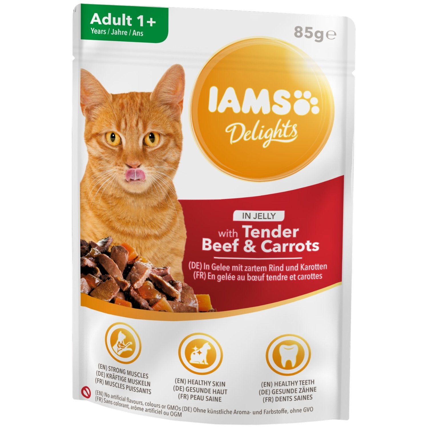 IAMS Katzenfutter Rind & Karotten in Gelee – Adult, 85 g
