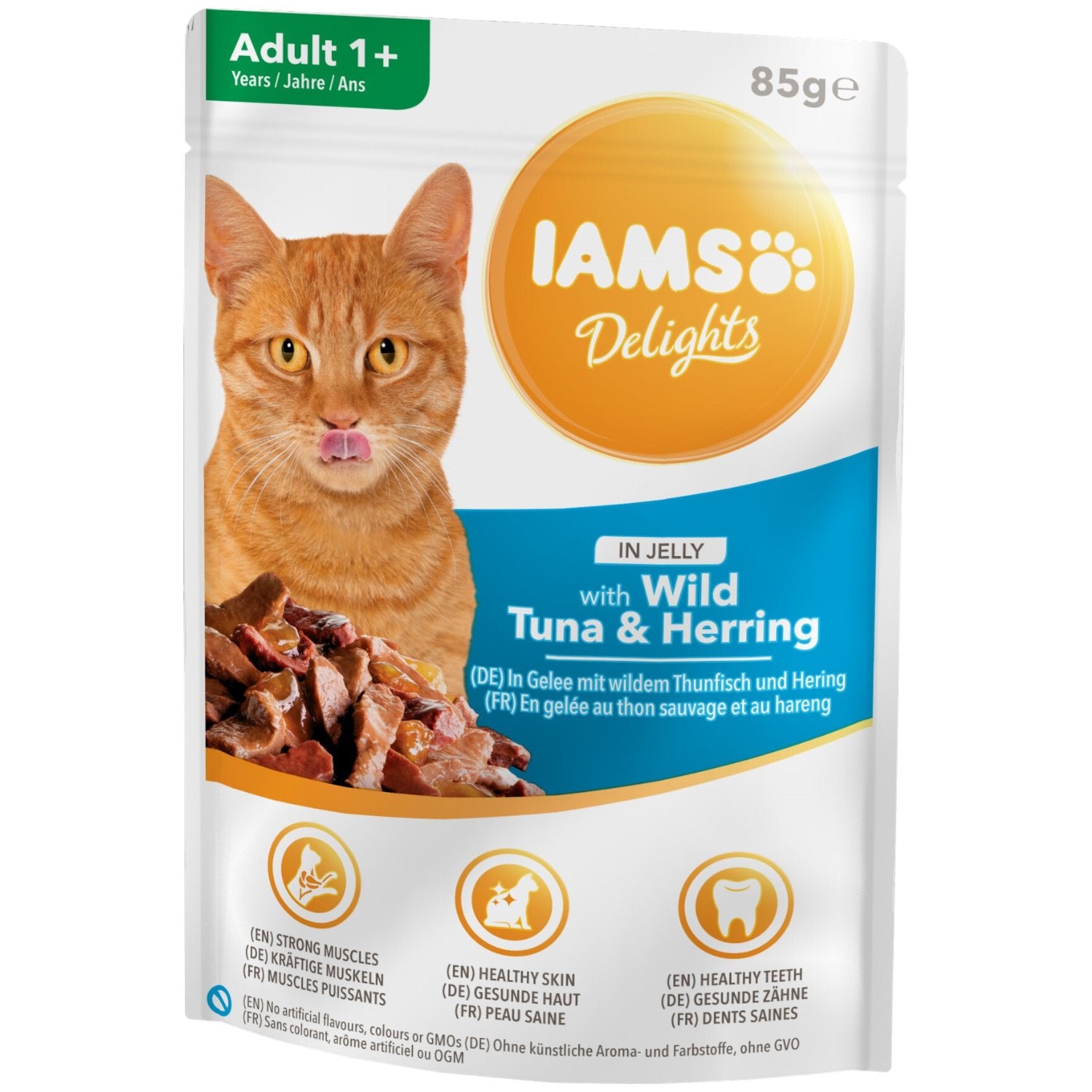 IAMS Katzenfutter Thunfisch & Hering in Gelee – Adult, 85 g