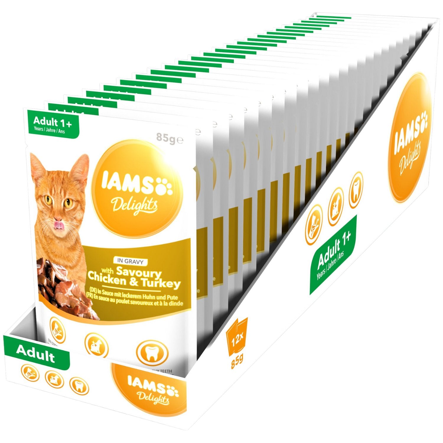 IAMS Katzenfutter Huhn & Pute in Sauce – Adult, 12x85 g