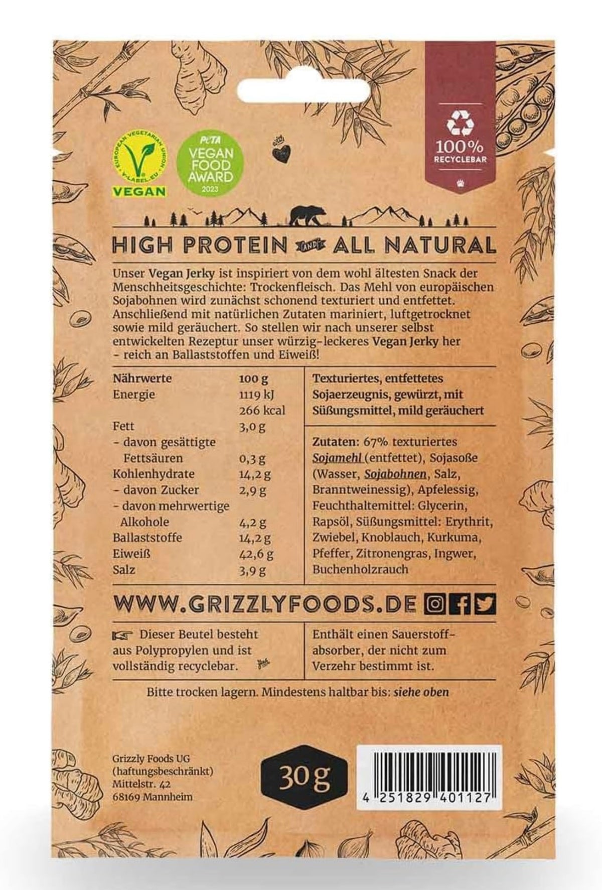 Grizzly Foods Vegan Jerky Teriyaki