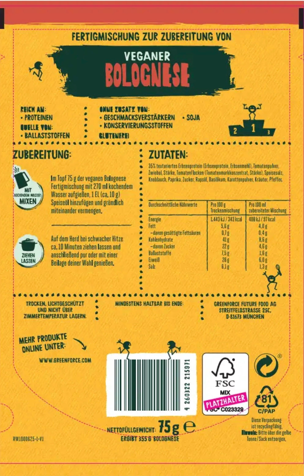 GREENFORCE veganer Bolognese Mix