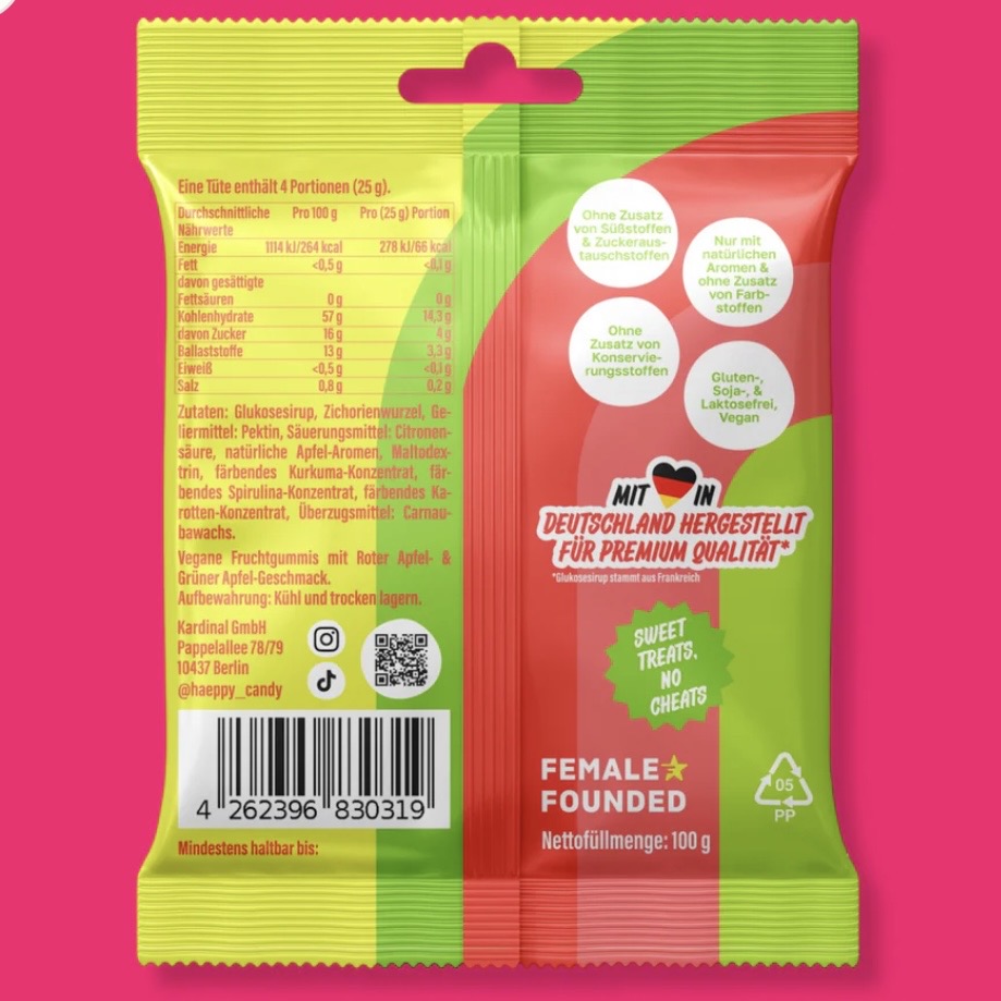 Häppy Candy - Vegane Fruchtgummis Grüner & Roter Apfel, 100g