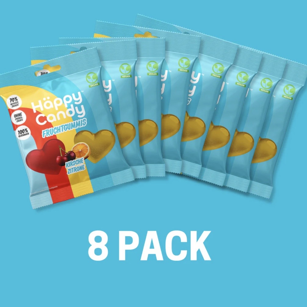 Häppy Candy - Vegane Fruchtgummis Kirsche & Zitrone, 8x100g