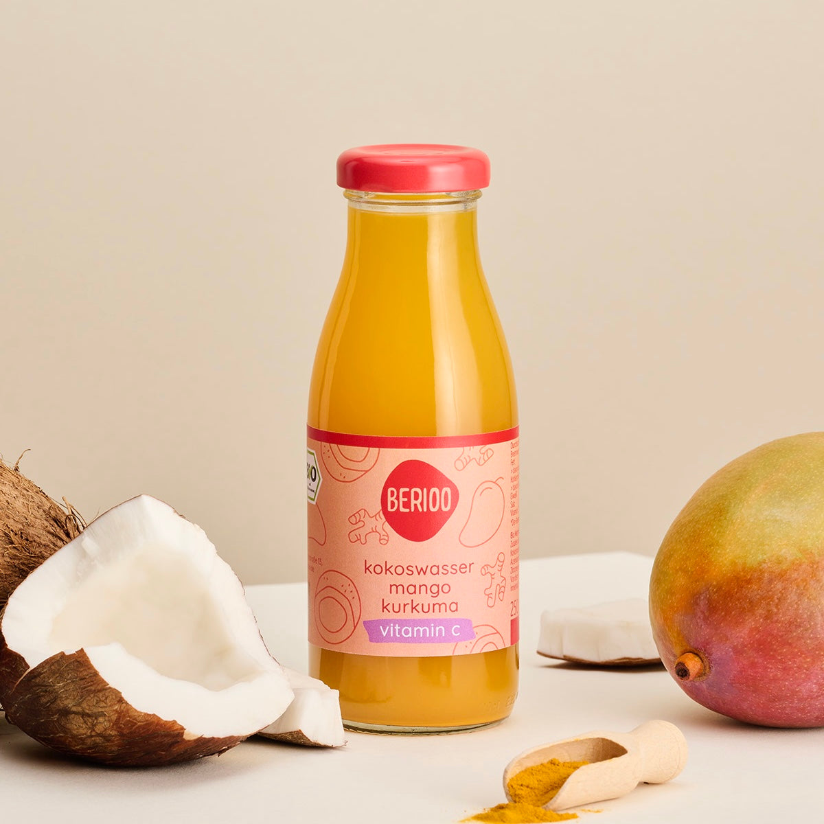 Berioo Saft: Kokoswasser, Mango, Kurkuma - Bio & Vegan, 250ml