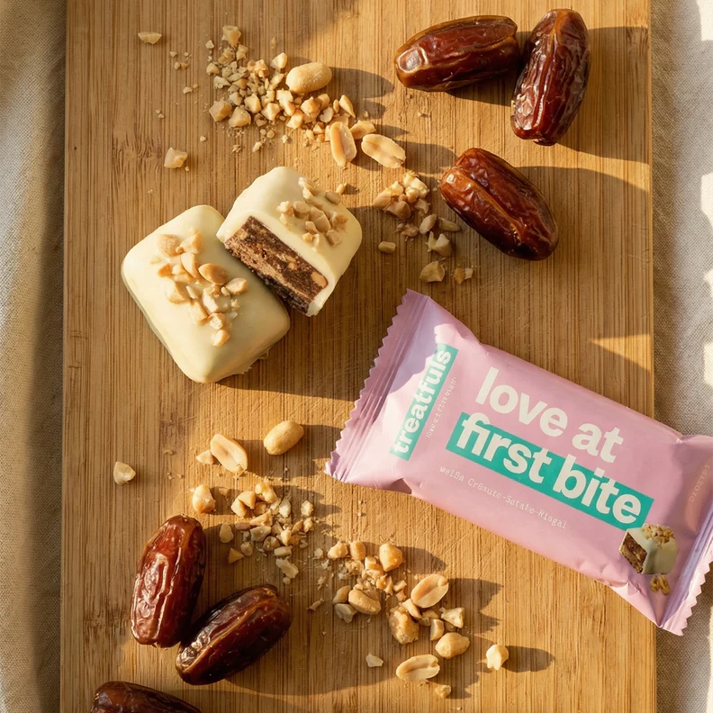 Treatfuls - Love at First Bite - Weiße Erdnuss-Schoko-Riegel - Vegan & Bio, 40g