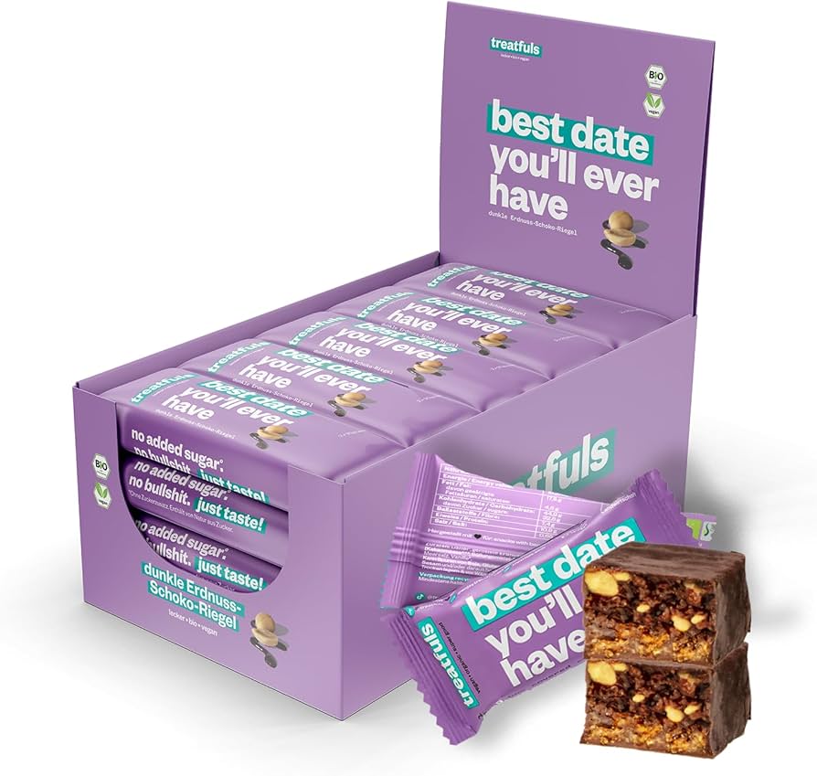 Treatfuls - Best Date You'll Ever Have - Dunkle Erdnuss-Schoko-Riegel - Vegan & Bio, 20x40g