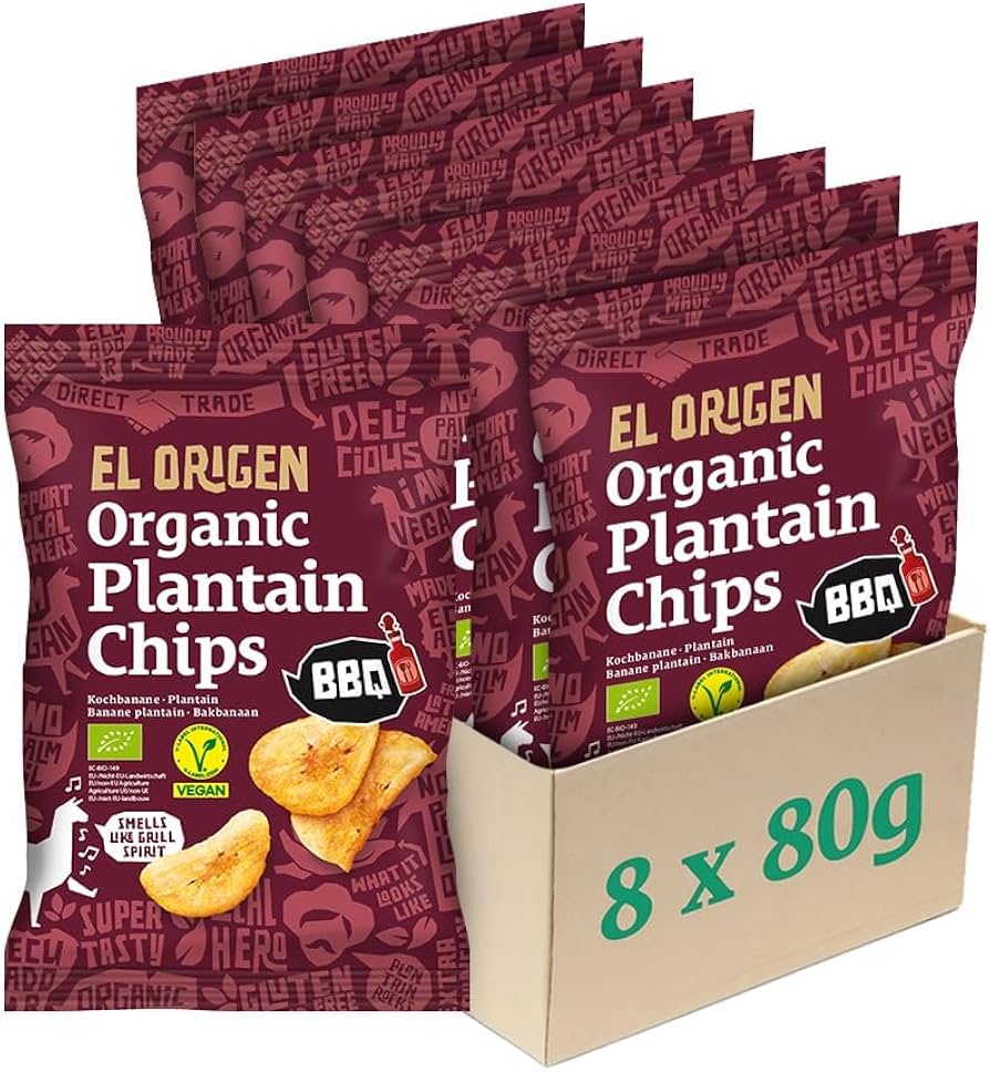 el Origen Kochbananen Chips BBQ - Bio & Vegan, 8x80g