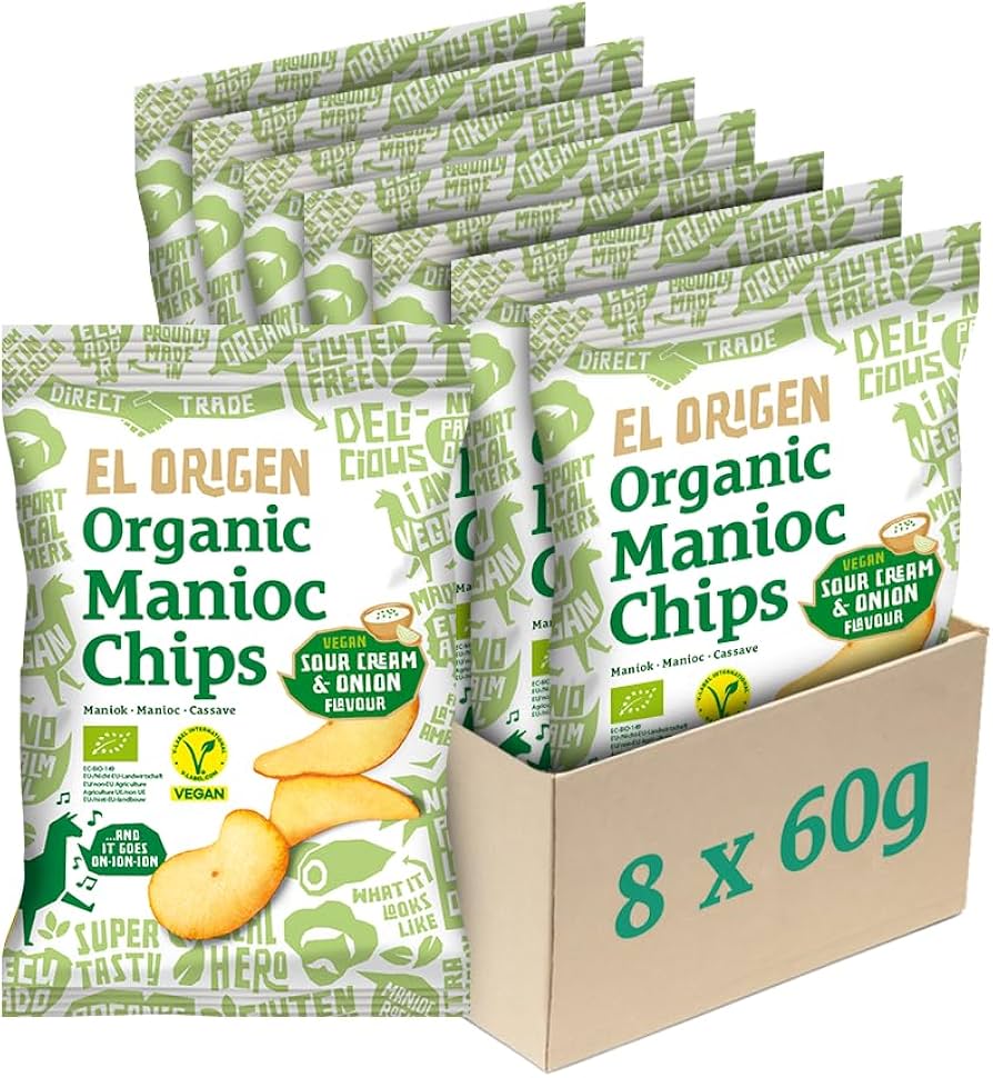 el Origen Bio Maniok Chips mit Sour Cream & Onion Geschmack, 8x60g