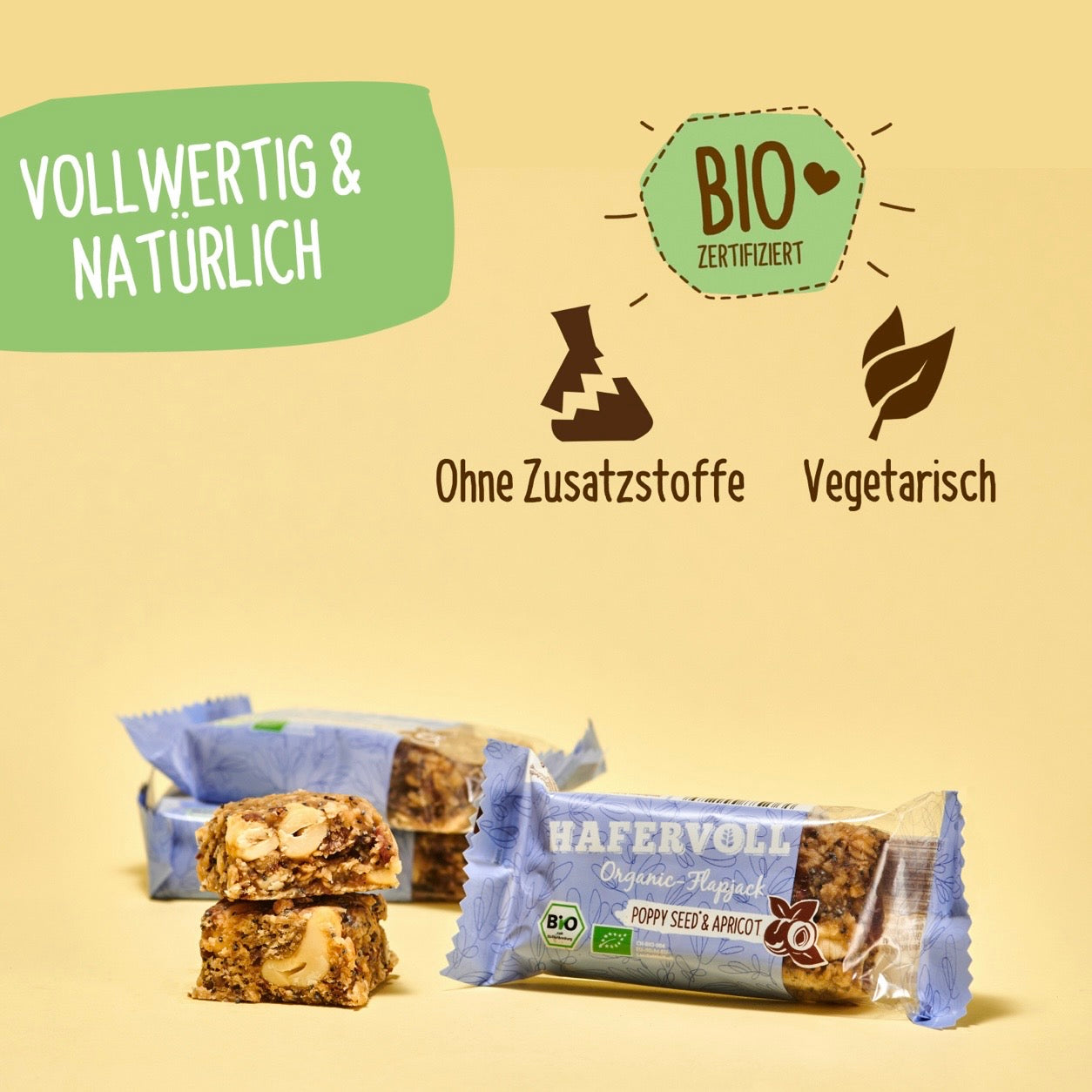 Hafervoll Poppy Seed & Apricot Flapjack - Bio & Palmölfrei, 60 g