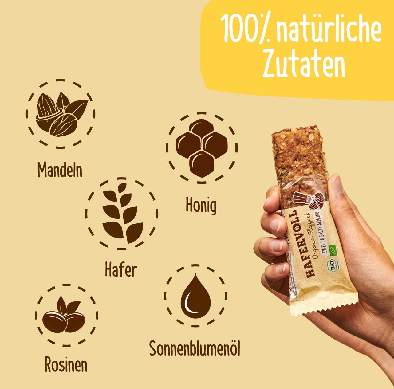 Hafervoll Sweet & Salty Almond Flapjack - Bio & Palmölfrei, 60 g