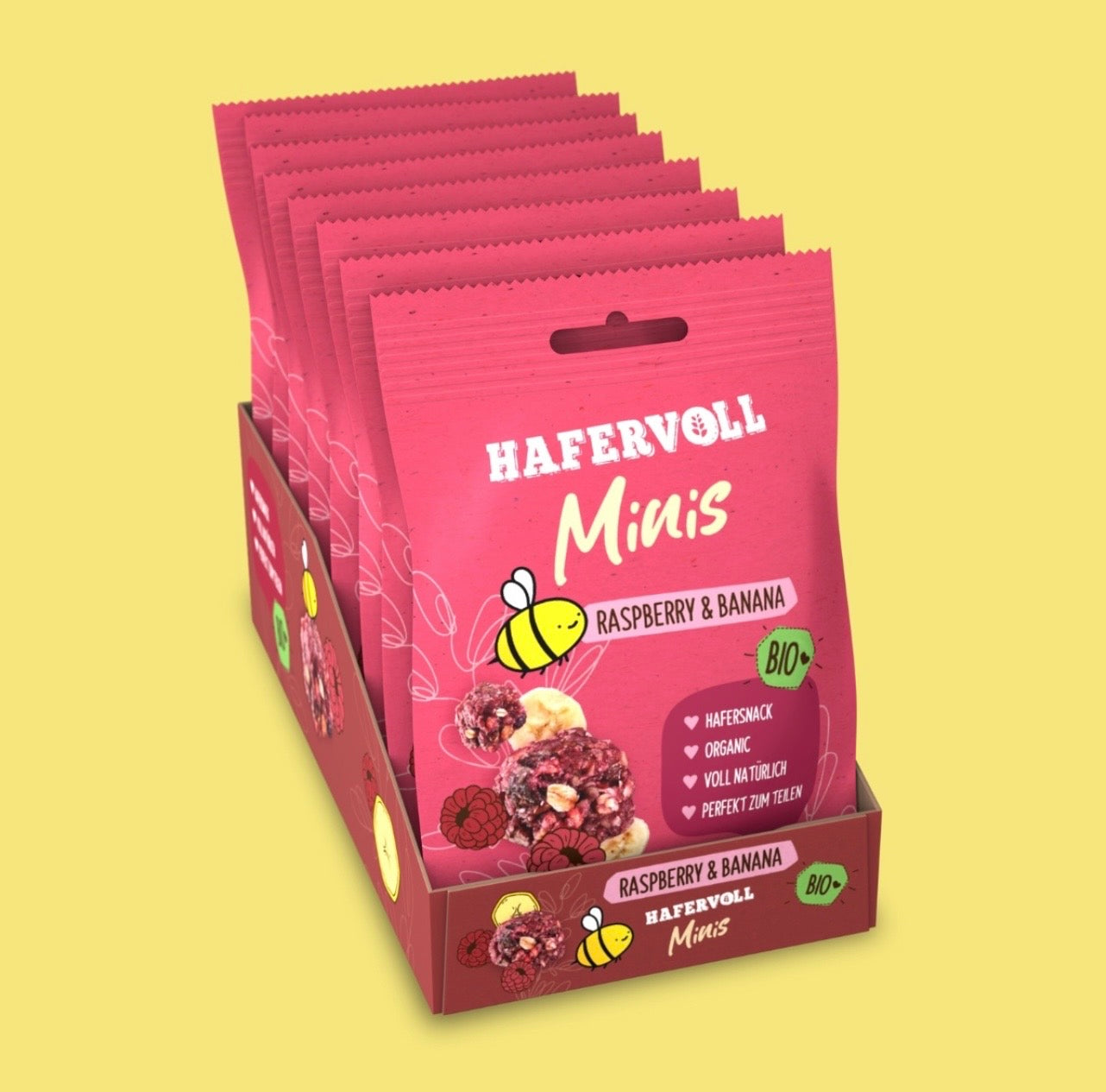 Hafervoll Raspberry & Banane Minis - Bio & Palmölfrei, 65 g