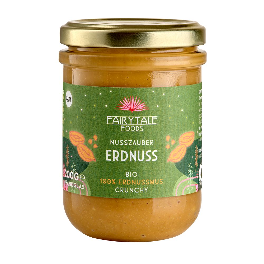 Fairytale Foods Erdnussmus crunchy Pfandglas - Vegan & Bio, 200g