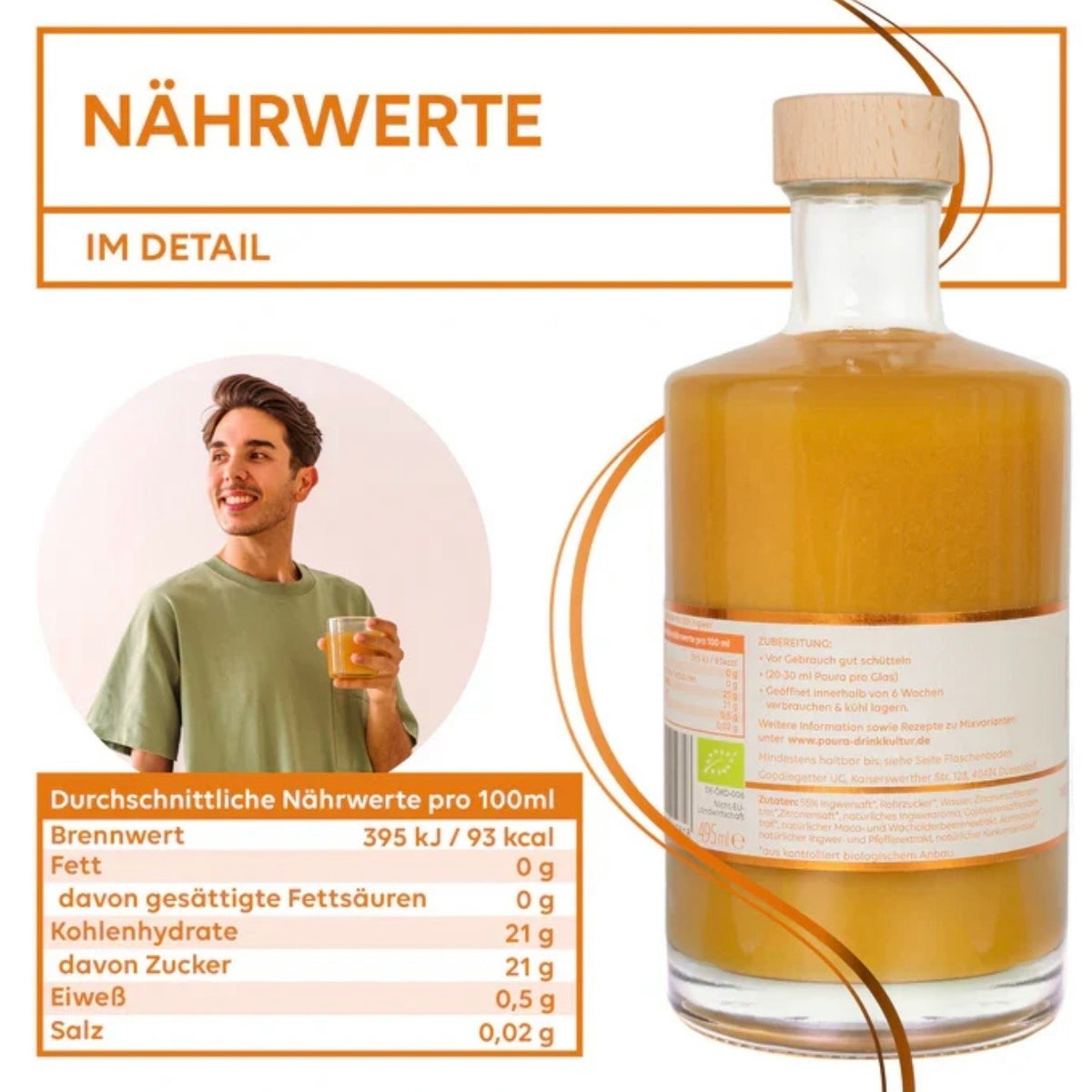 Poura Bio Ingweressenz mit 55% Ingwersaft, 495ml