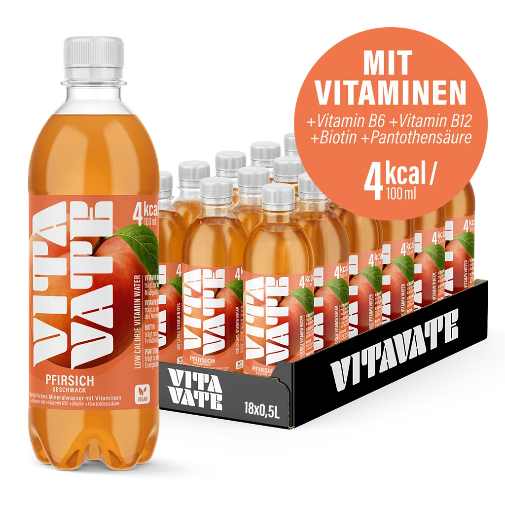 VitaVate, Vitaminwasser Pfirsich - Vegan & Mit B12, 500ml
