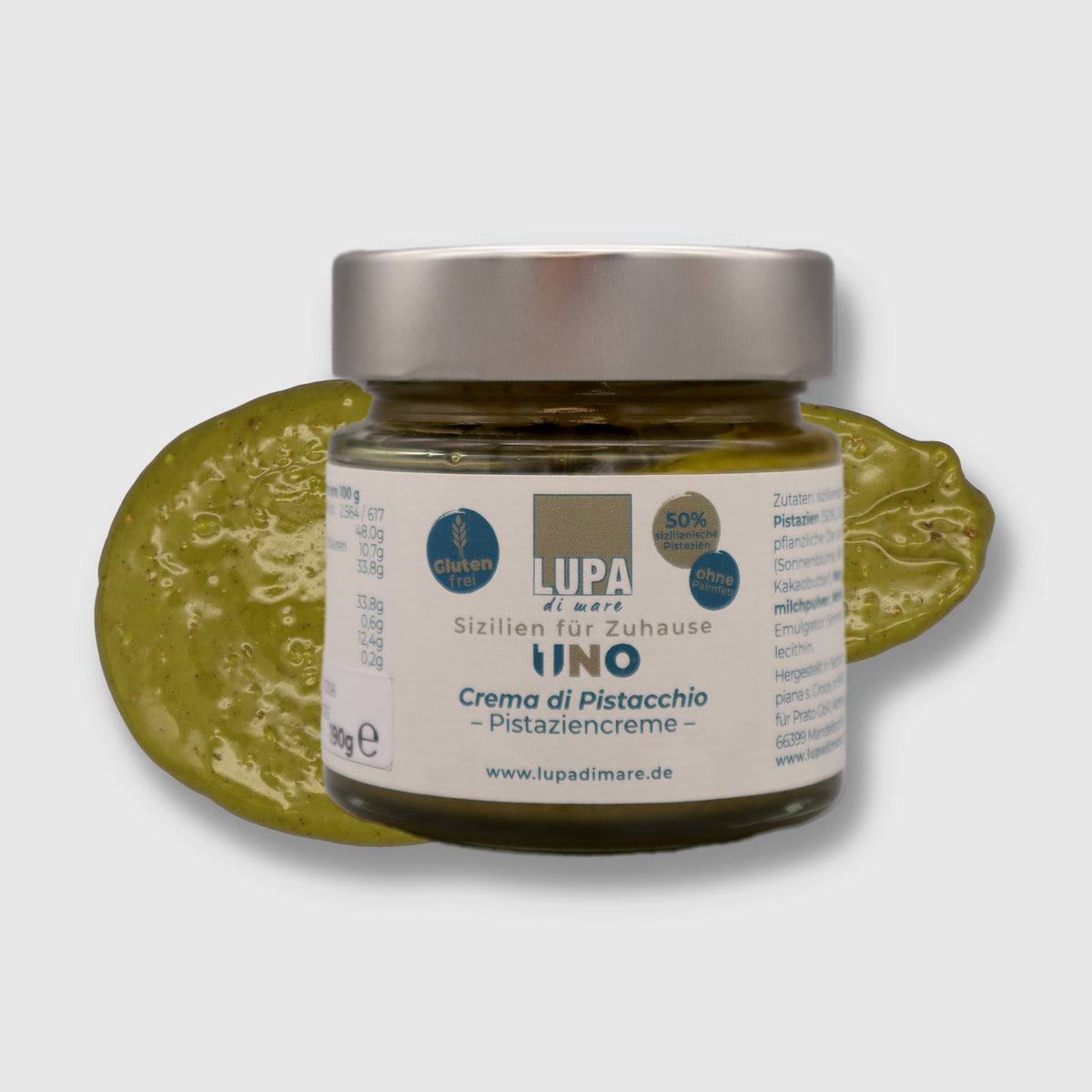 Lupa Di Mare Crema di pistacchio UNO – Pistaziencreme - Glutenfrei & Palmfettfrei, 190g