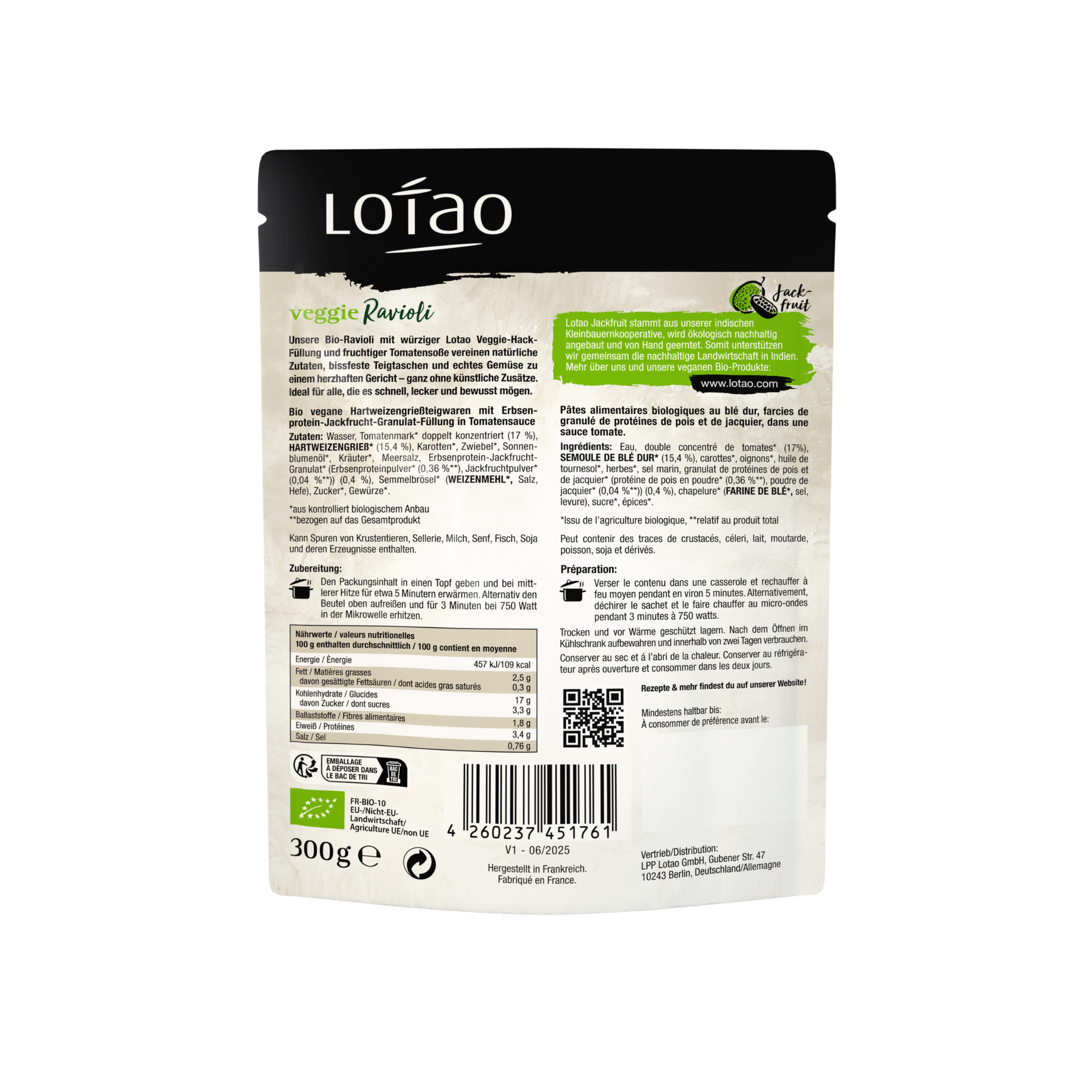Lotao Veggie Ravioli - Vegan & Bio, 300g