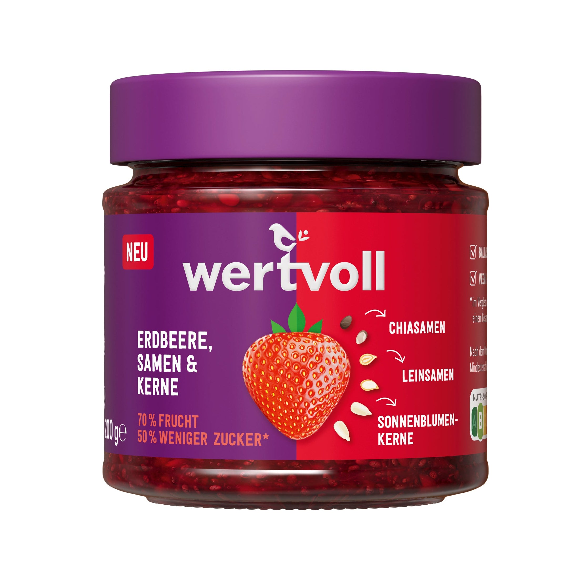 wertvoll Fruchtaufstrich Erdbeere, Samen & Kerne