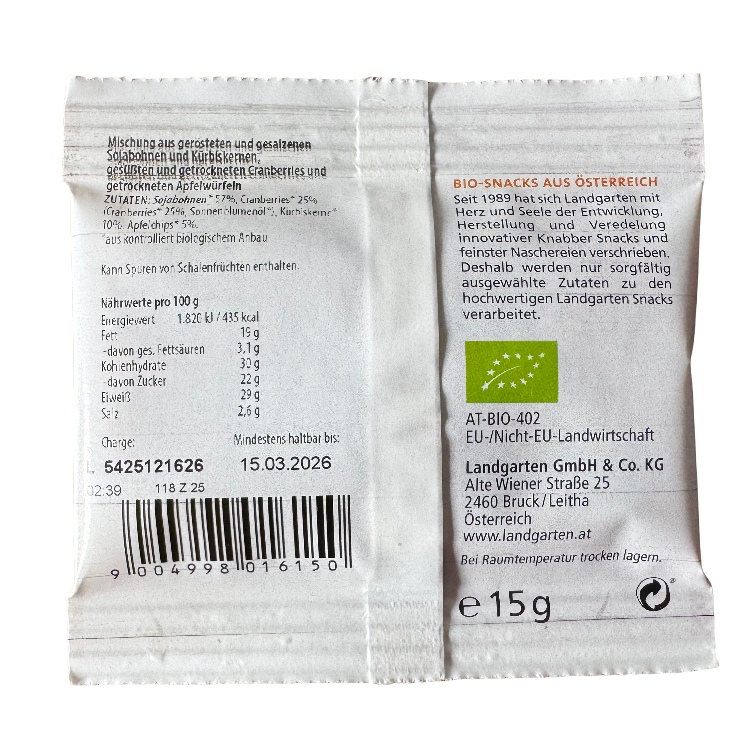Landgarten Bio Müsli- oder Salattopping / Protein Snack Mix - Cranberry & Apfel, 15g