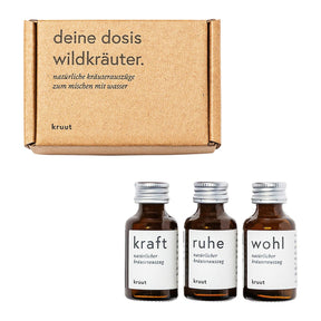 Bio Wildkräuterauszug Geschenkeset Kraft, Ruhe und Wohl, 3x15ml