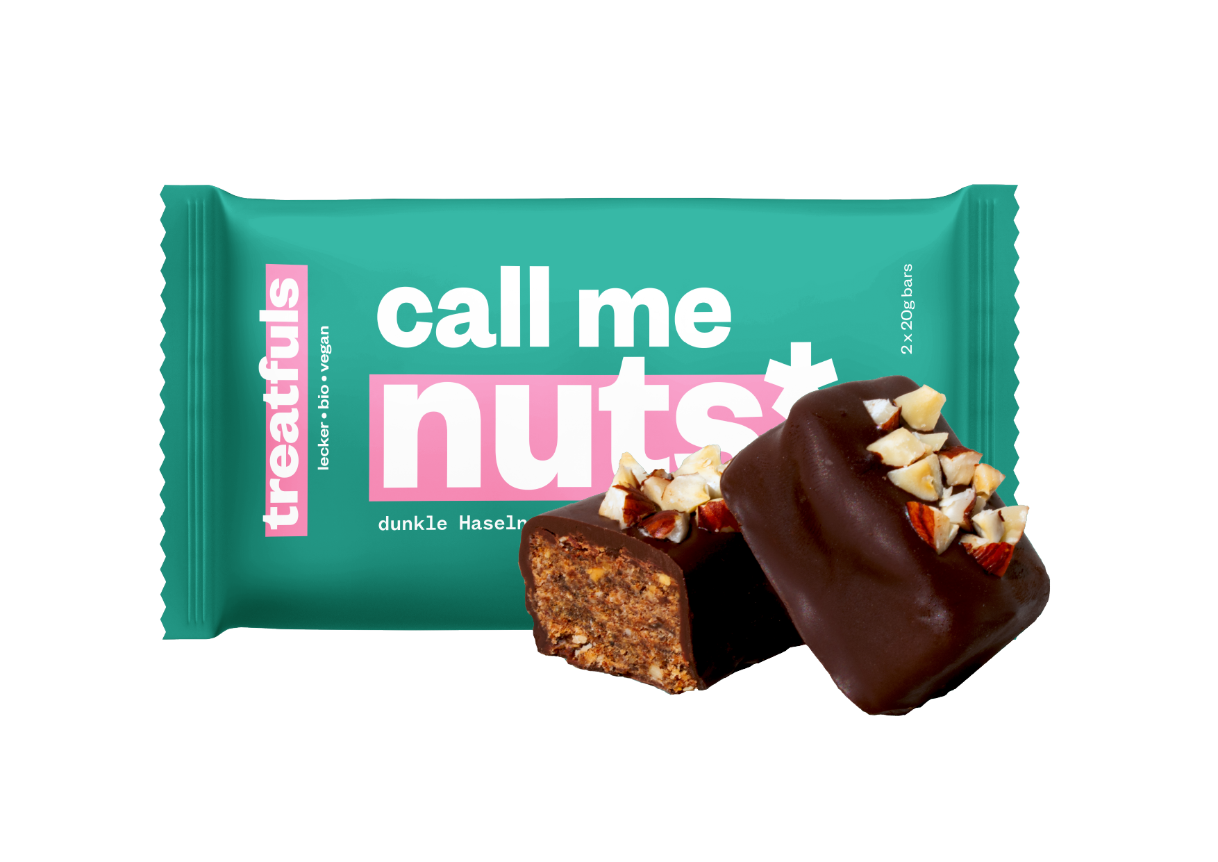 Treatfuls Vegane Bio Dunkle Schoko-Haselnuss Riegel, 40g