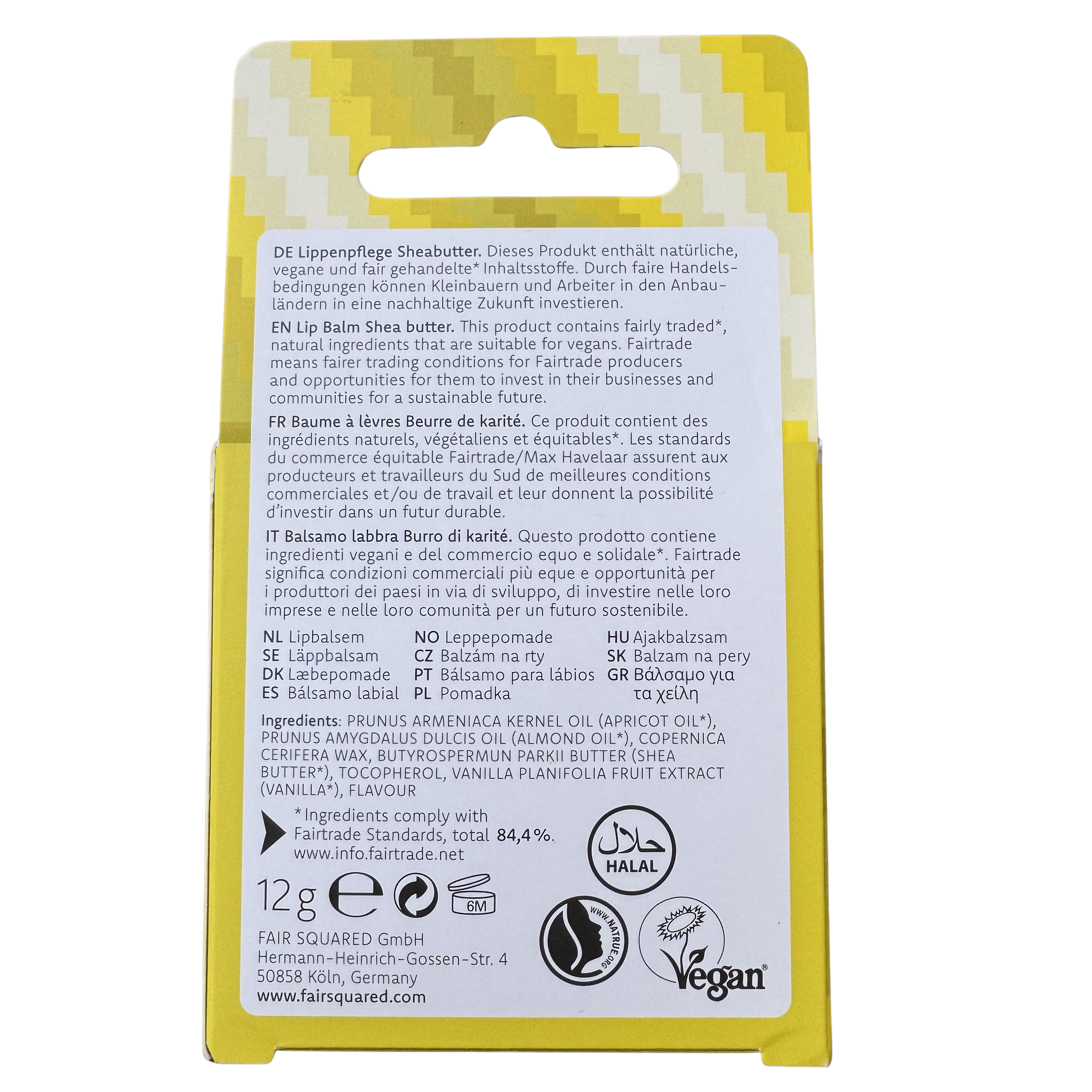 FAIR SQUARED Lip Balm Shea - Vegan & Halal, 12 gr