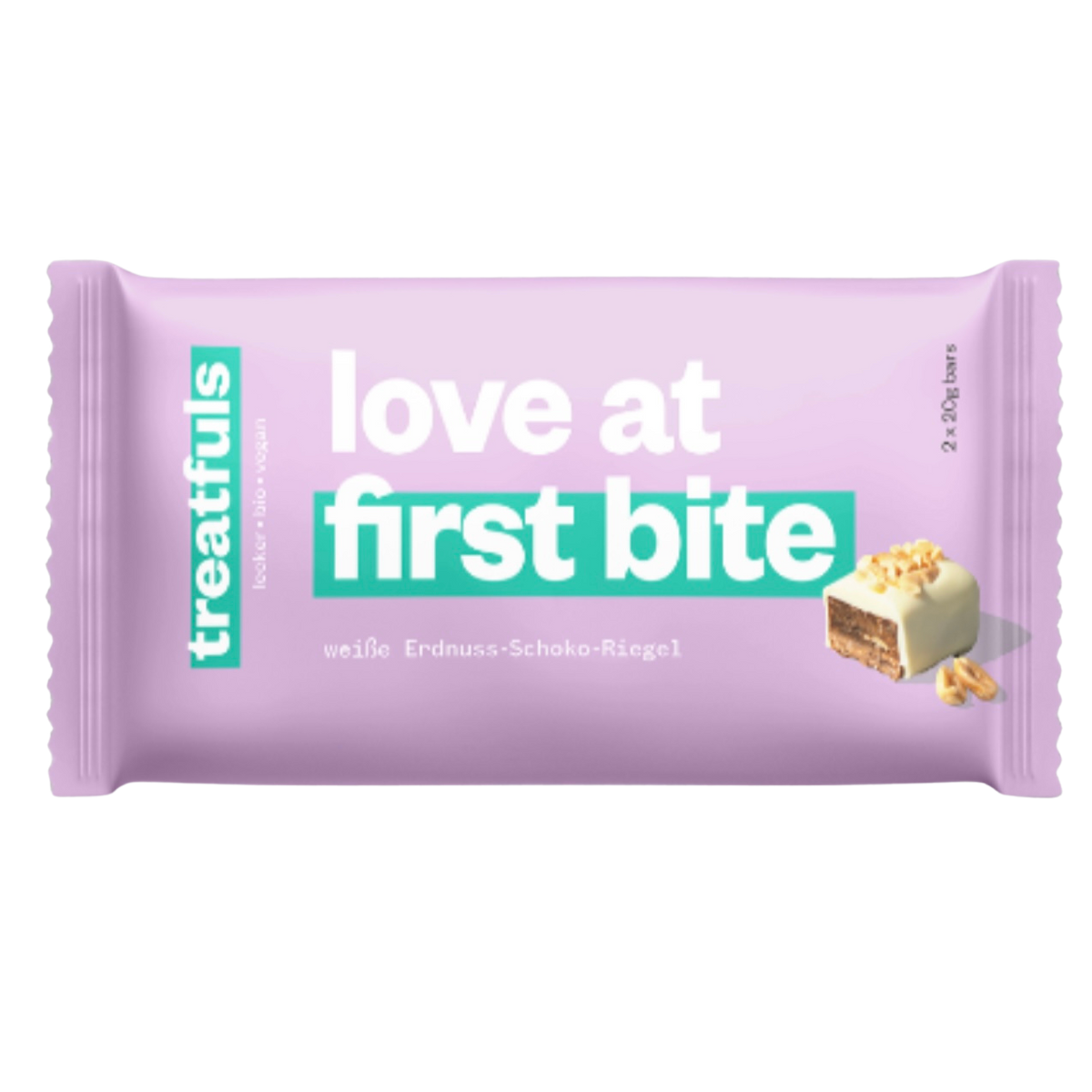 Treatfuls - Love at First Bite - Weiße Erdnuss-Schoko-Riegel - Vegan & Bio, 40g