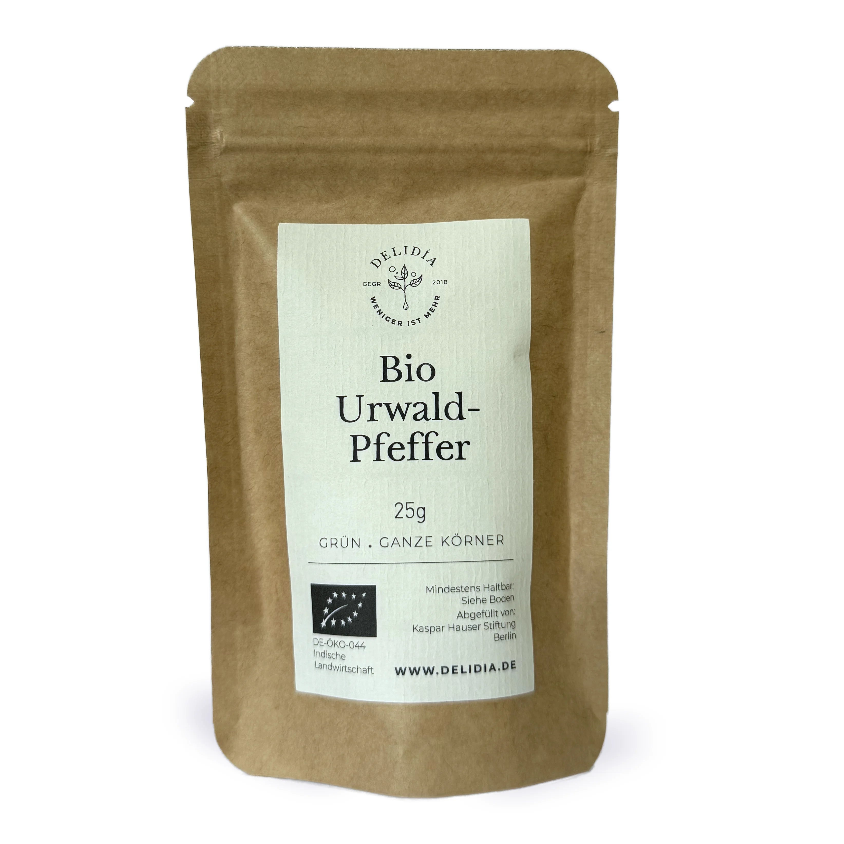 Delidía Bio Urwald Pfeffer - Grün & ganze Körner, 25g